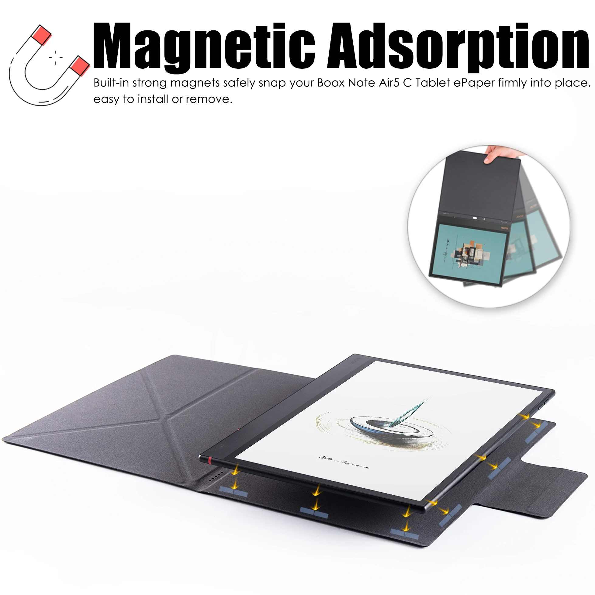 Etui z podstawką w stylu origami do Boox Note Air 6C/Boox Note Air 5 C |   z automatycznym trybem uśpienia/aktywacji |   Projekt z klamrą w kształcie pióra |   Magnetyczna obudowa z ekoskóry — zdjęcie produktu 3