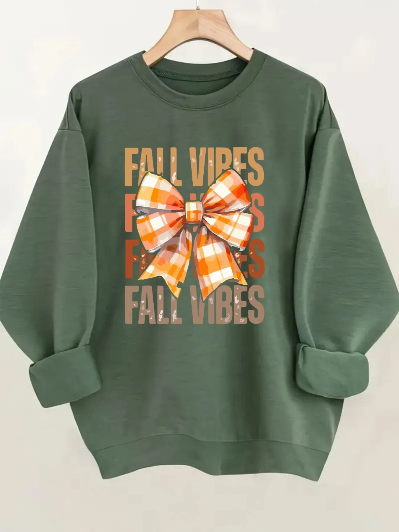 Women's Crew Neck Pullover Sweatshirt Fall Vibes Bow Design, Soft Casual Long Sleeve, Daily Casual Top Outfit, Winter Women's Clothing, Halloween Costume Outfit