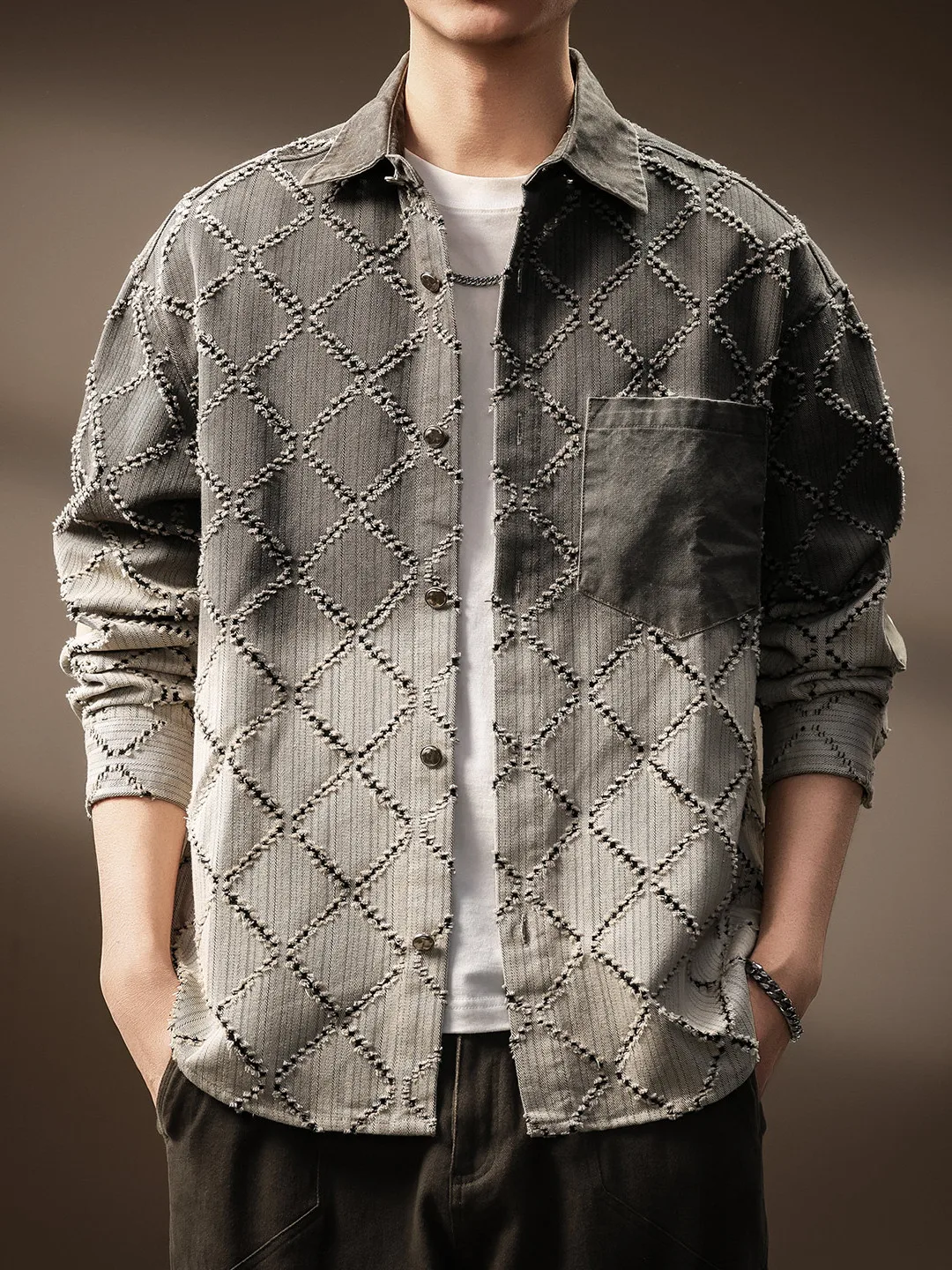 

Высококачественная американская повседневная верхняя одежда в стиле High Street с алмазной вышивкой, мужская, свободного кроя, из хлопка и полиэстера, молодежная, с длинными рукавами