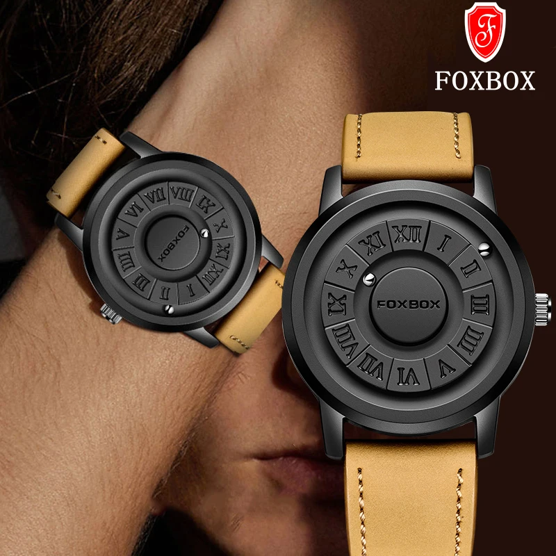 

FOXBOX Luxury Watch Men Creative Scrolling Pointer Magnetic Force Sport Watches Men Quartz Chronograph Clock Relogio Masculino