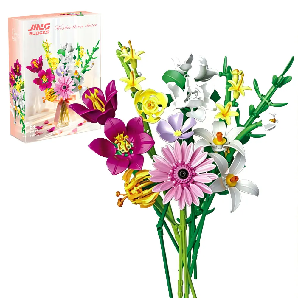 

409PCS Bloom Cluster Flower Building Blocks Bouquet Everlasting Mixed Floral Bricks Kit with Gerbera Orchid DIY Toy Girl Gift