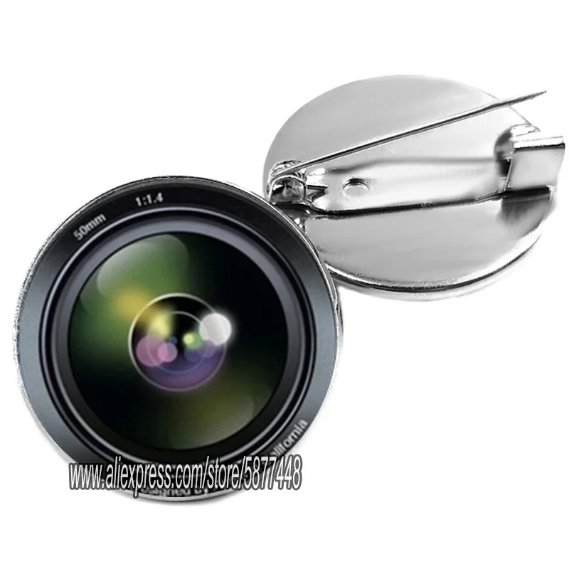 Fashion SLR Lens Camera Brooch Pin Photographer SLR Enthusiast Glass Cabochon Brooches for Photography Lovers