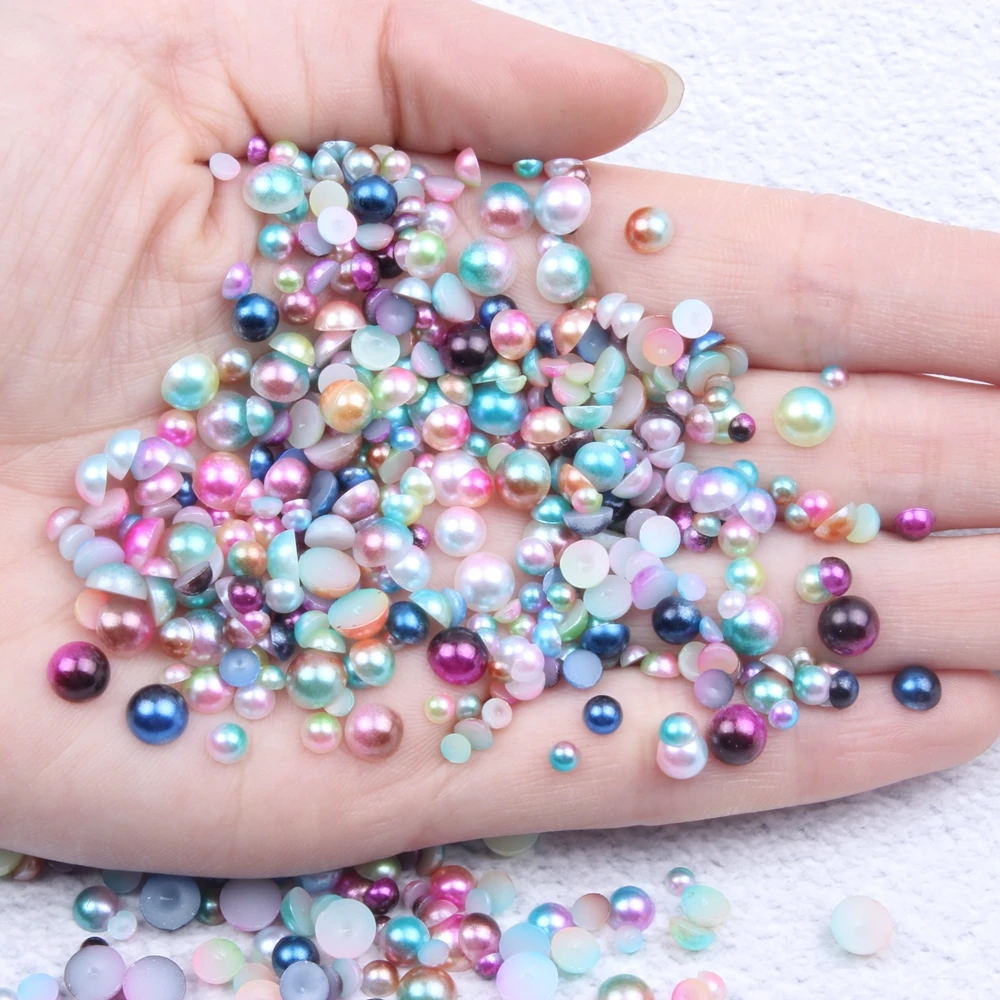 

Big Pack 5mm 5000pcs RainBow Color Half Round Pearls Flatback Imitation Craft DIY Wedding Dresses DIY Nail Art Decorations