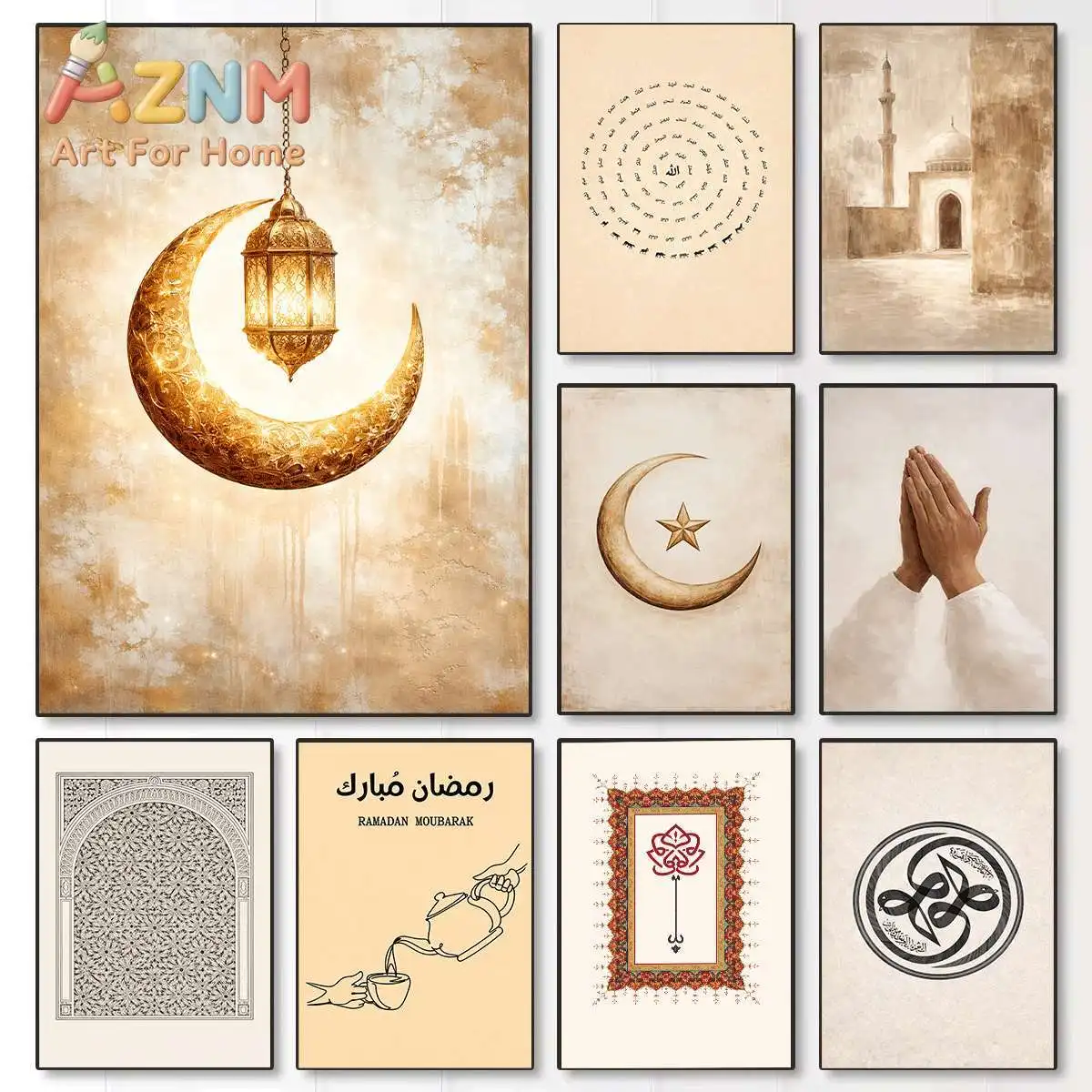 Wall Art Poster Canvas Painting Simple Arabic Calligraphy Islamic Muslim With Allah Picture Living Room Home Decor Eid Muslim