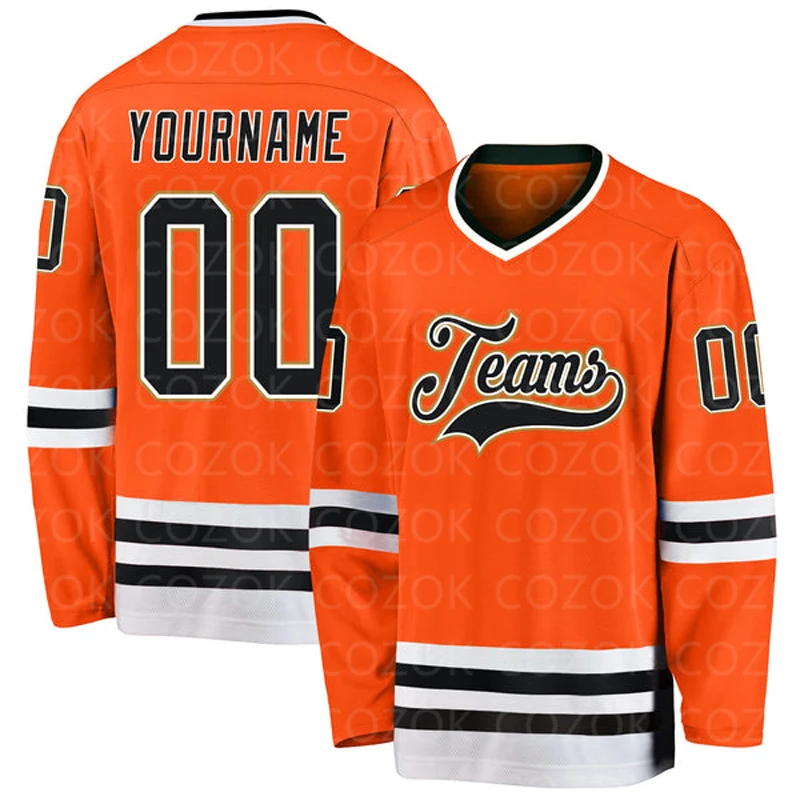 Custom Orange Hockey 3D Print You Name Number Men Women Ice Hockey Jersey Competition Training Jerseys