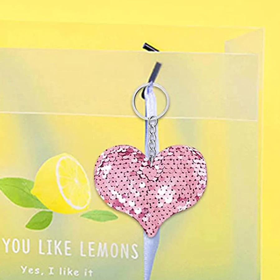 15pcs Flip Sequins Love Heart Key Chain Fashionable Luggage Accessories Pendant, Children Adult Party Gifts Back To School Gifts