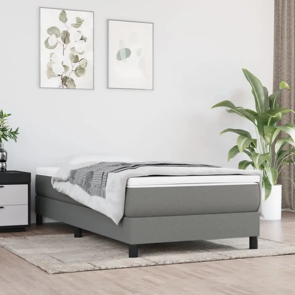 Full Size Bed Frame with Box Spring Support Dark Gray Fabric 39.4
