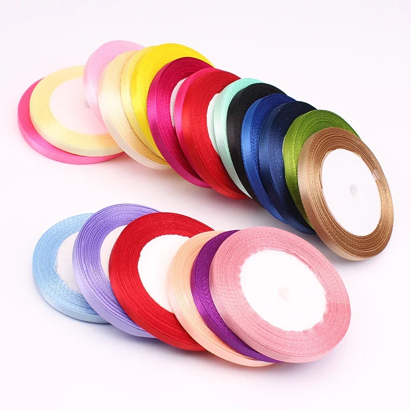 6mm Silk Satin Ribbons 25 Yards/Roll Christmas Halloween Wedding Party Decoration Gift Box Wrapping DIY Handmade Crafts Ribbons