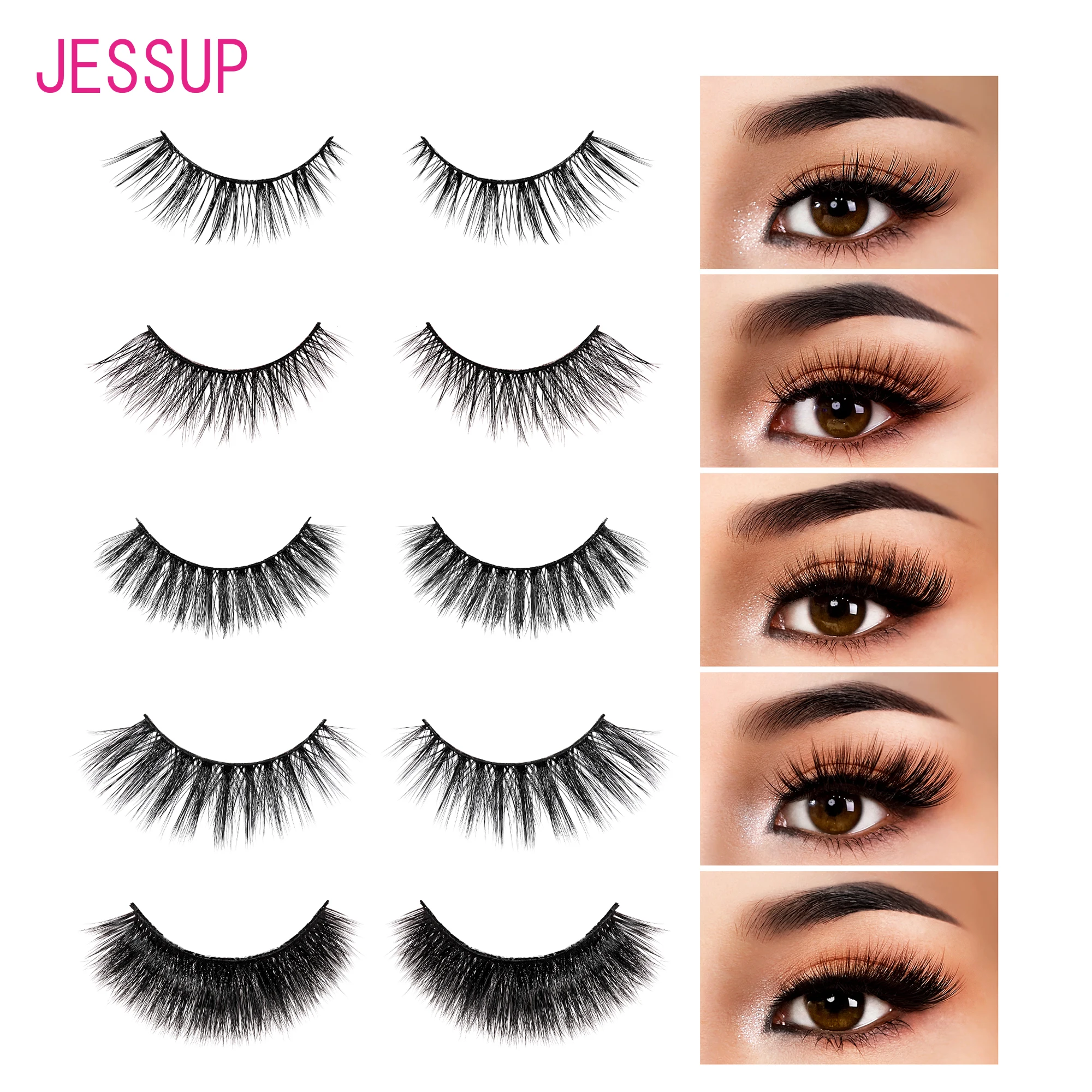 مجموعة الرموش الصناعية من جيسوب، 5 أزواج رموش صناعية مرنة ثلاثية الأبعاد مثيرة وناعمة وخفيفة الوزن وقابلة لإعادة الاستخدام، FE501