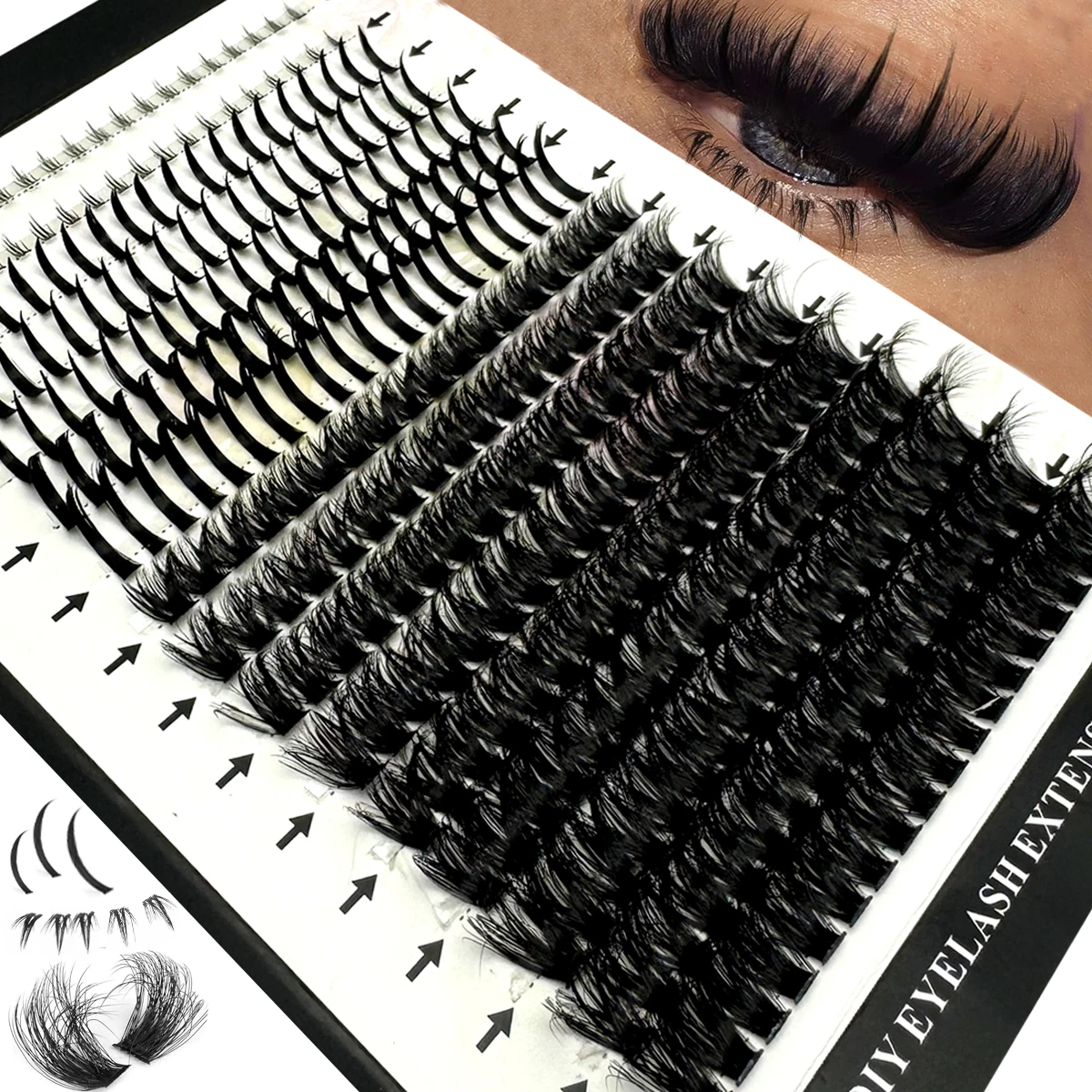 16 rangées de grappes de faux cils pointes et cils inférieurs bricolage Manga Cluster Extensions de cils imperméables grappes de cils individuels