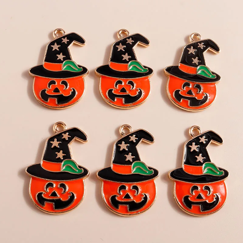 

20pcs 21x30mm Cute Enamel Halloween Pumpkin Hat Charms Pendants for Jewelry Making Earrings Necklaces Bracelets DIY Crafts Gifts