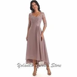 Customized Sweetheart Neck Mother of The Bride Dresses Applique Lace Up Formal Evening Gown Illusion Wedding Guest Dress Ankle