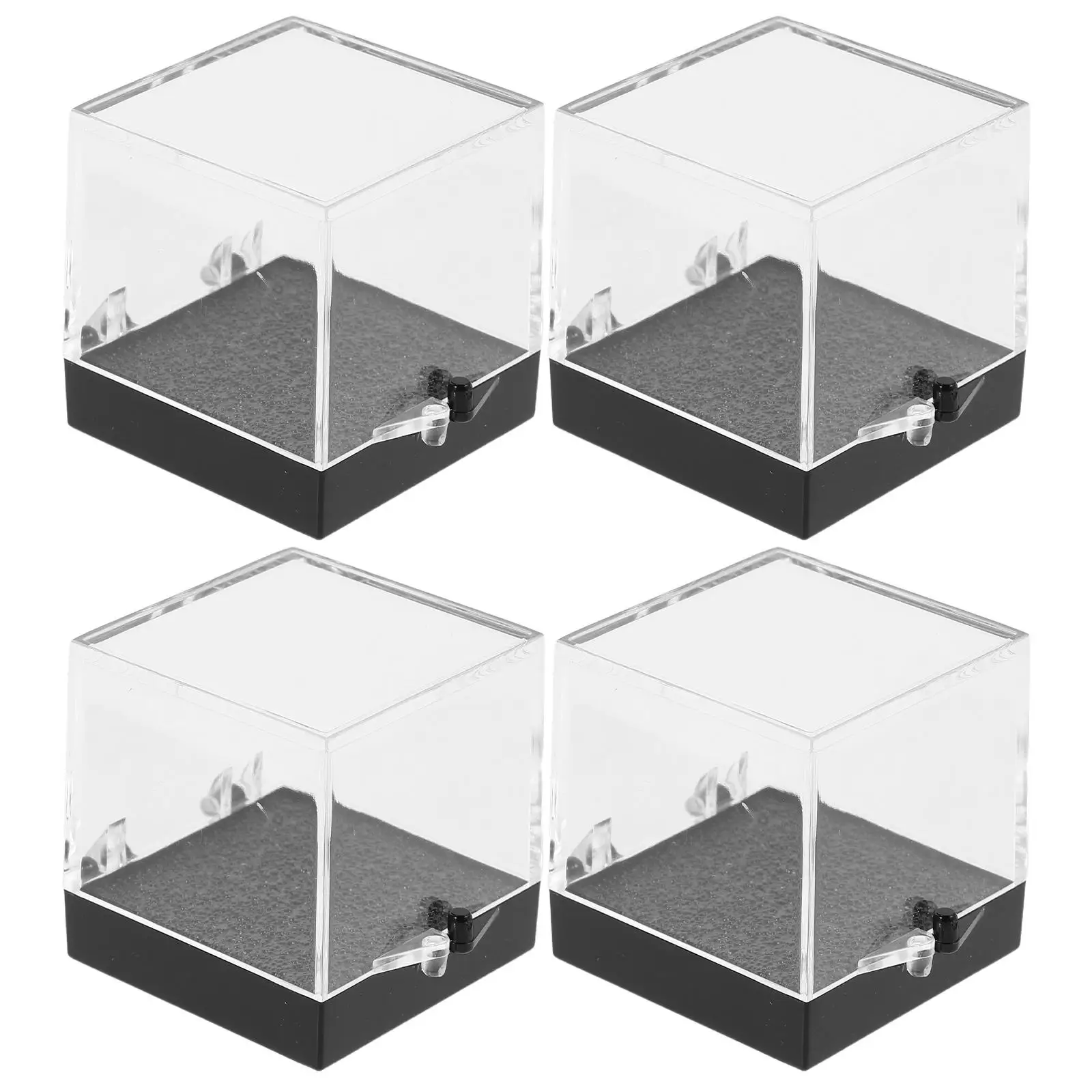 4 Pcs Mineral St Box Transparent Square Display Cases Rock Collection Gemstone Storage Acrylic Specimen Boxes Jewelry
