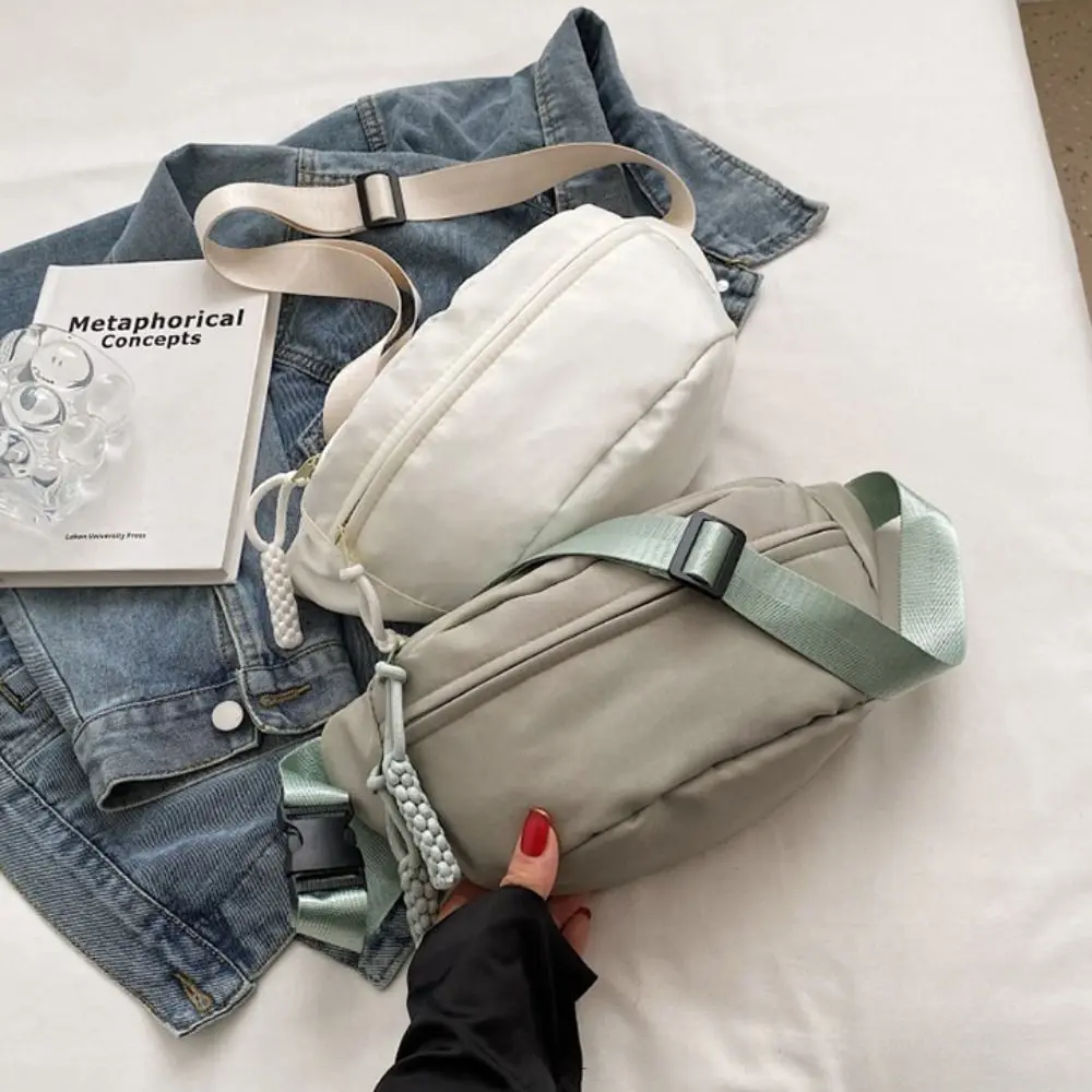 

Fashion nylon Canvas Crossbody Bag Large Capacity Korean Style Canvas Chest Bag Banana bag Zipper Waist Bag Female/Girls