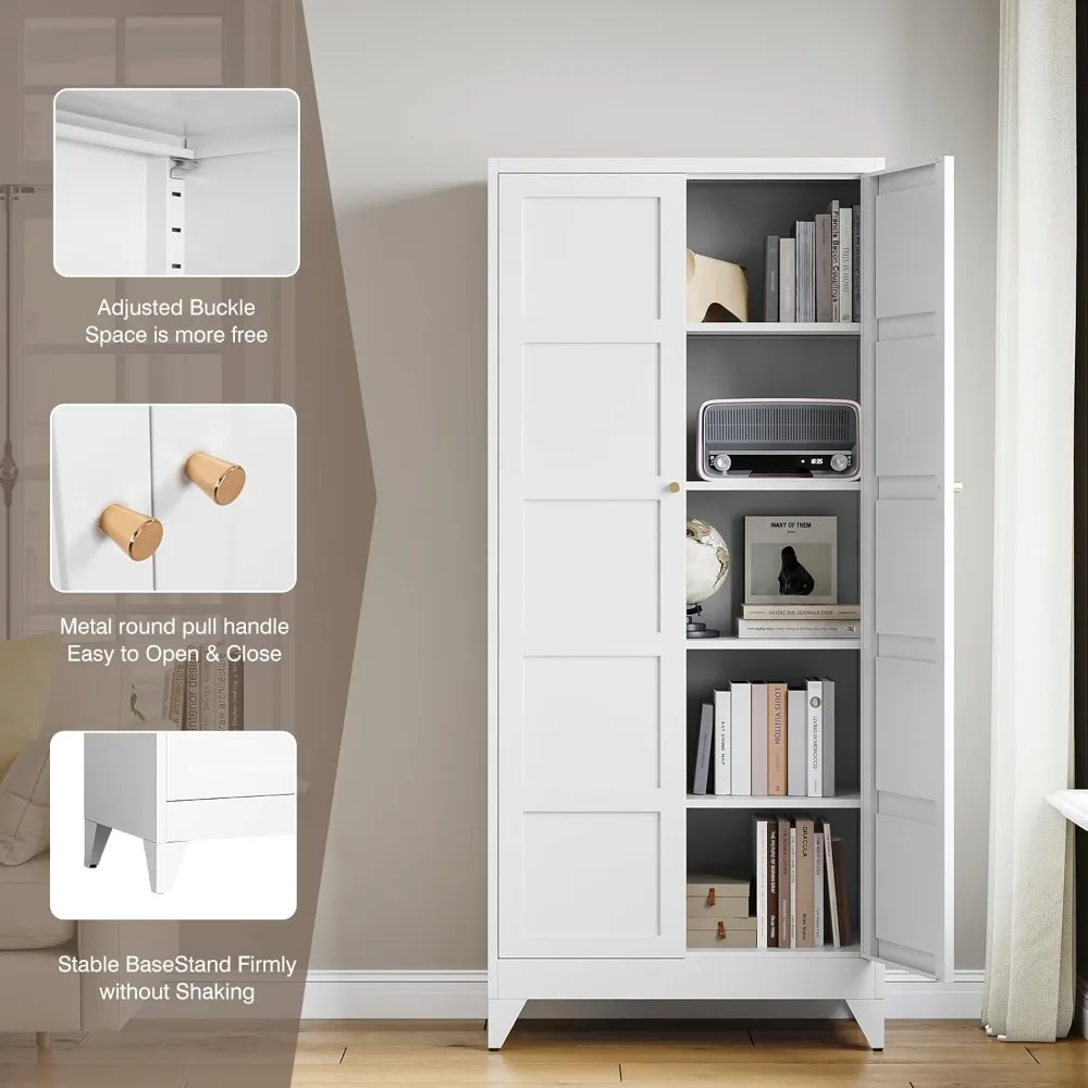 خزانة تخزين معدنية مع بابين و4 أرفف قابلة للتعديل، -71 خزانة أدوات مطبخ بيضاء