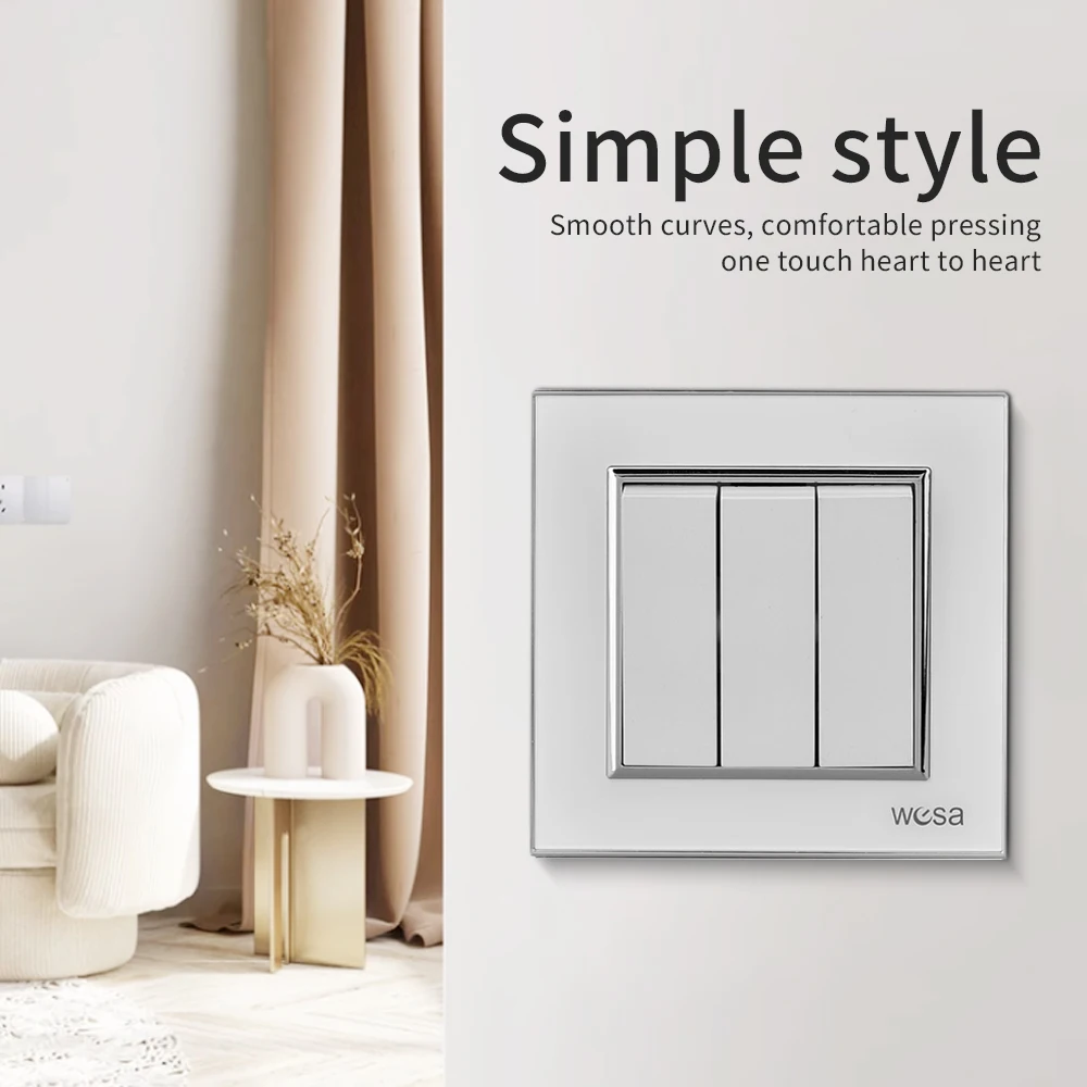 الأبيض تشغيل/إيقاف الكلاسيكية 3 عصابة 1 طريقة 250 فولت 16A التيار المتناوب جدار الروك التبديل الاتحاد الأوروبي القياسية لوحة أكريليك زر مفتاح الإضاءة مثبطات اللهب #3