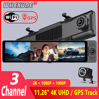 4K WIFI Dash Cam 3 Channel Rearview Mirror Front Inside Rear 2K+1080P+1080P GPS Dual Lens Car Dvr Camera Infrared Night Vision