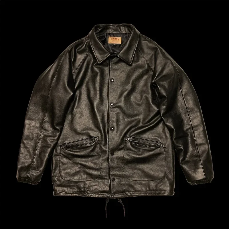 LNY!Free shipping.2024 brand black quality Calfskin jacket.Vintage style Classic safari JS01 genuine leather coat.luxury