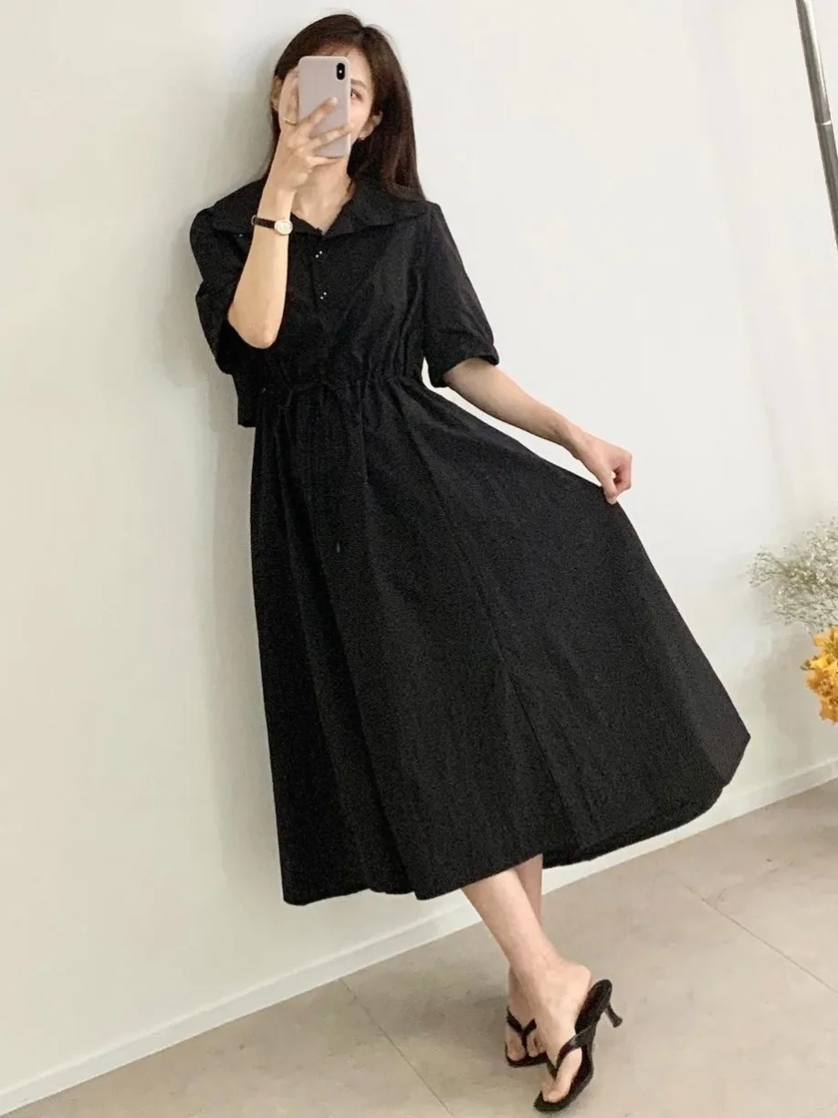 Ele Lungo al ginocchio Dstring Colletto in vita Dr Chic Summer Dongda Gate Sle Midi da donna Dr Chic Summer Dr