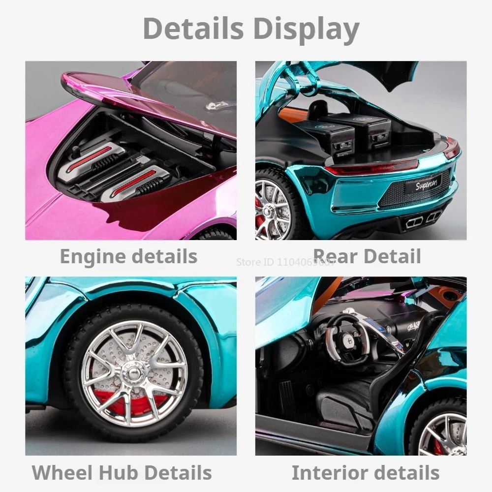 🎁   Supercar moulé sous pression à l'échelle 1:24 |   Portes ouvrantes + roue à tirer – Cadeau idéal pour les enfants et les collectionneurs!
