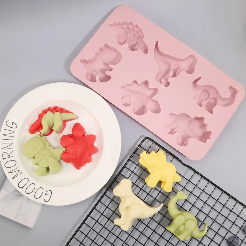 DIY Cartoon Silicone Glue Mold 6 Even Dinosaur Fondant Mould Cake Cookie Chocolate Candle Mould Baking Pastry Bakeware Tool