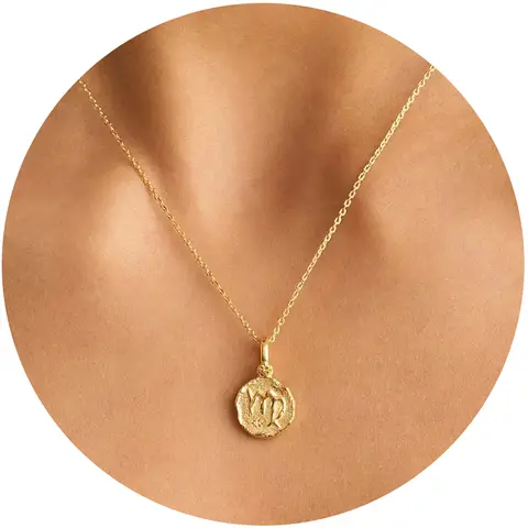 12 Constellation Libra Pisces Virgo Necklace for Women Men Vintage Zodiac Sign Coin Pendant Necklace Stainless Steel Jewelry