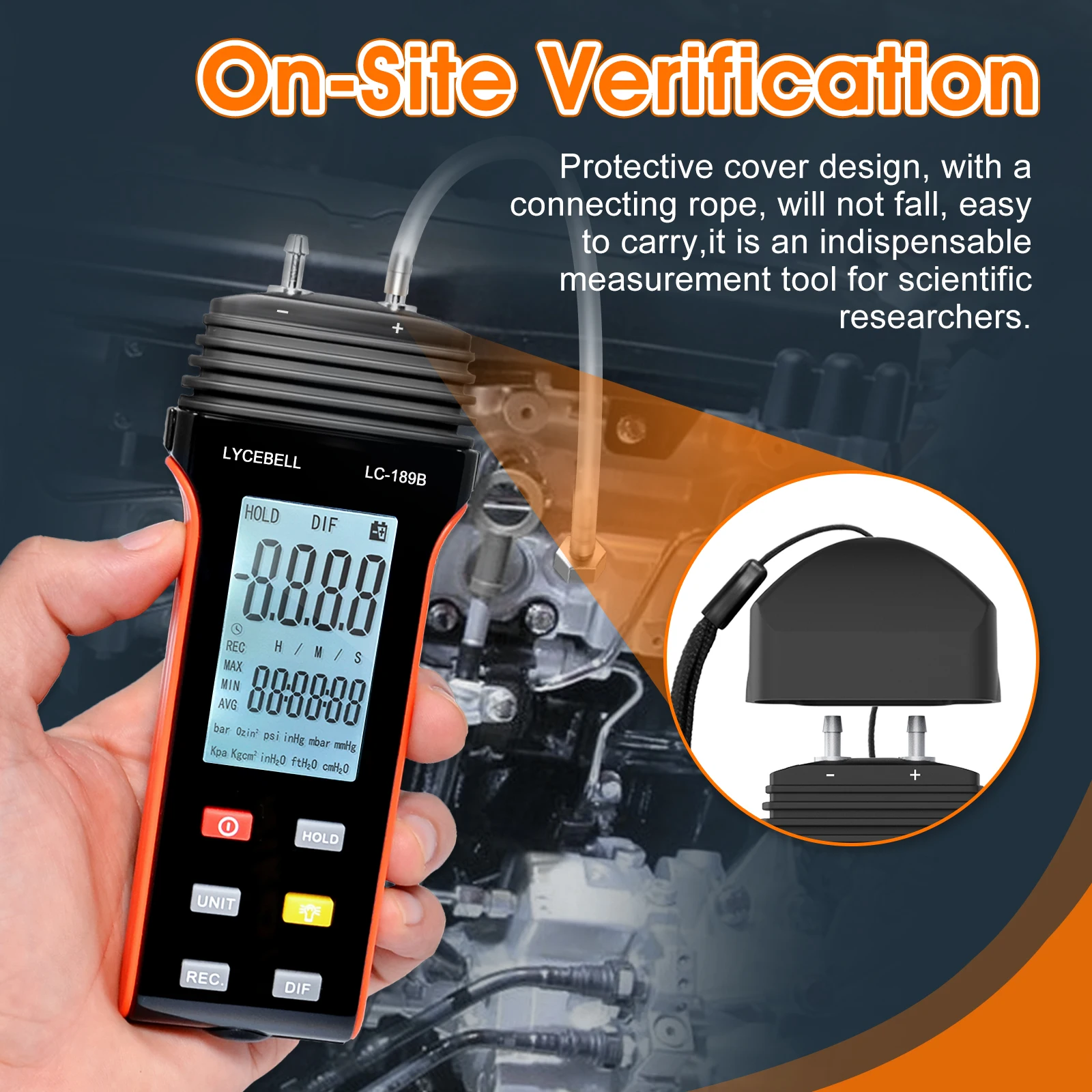 أداة فحص نظام التهوية، جهاز اختبار ضغط الغاز ثنائي المنفذ عالي الدقة، مزودة بخرطوم، مقياس الضغط بحجم الجيب