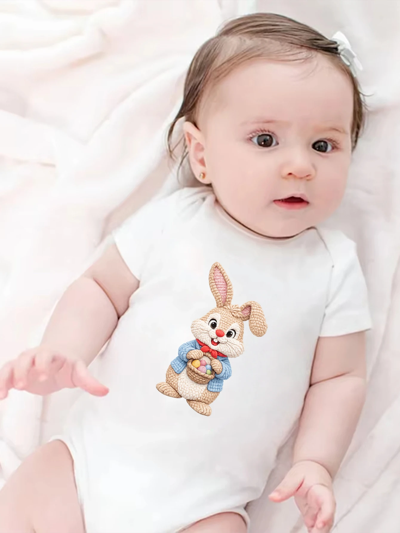 

Летний комбинезон-боди для малышей, уличный комбинезон с круглым вырезом и принтом кролика, подходит как для мальчиков, так и для девочек.