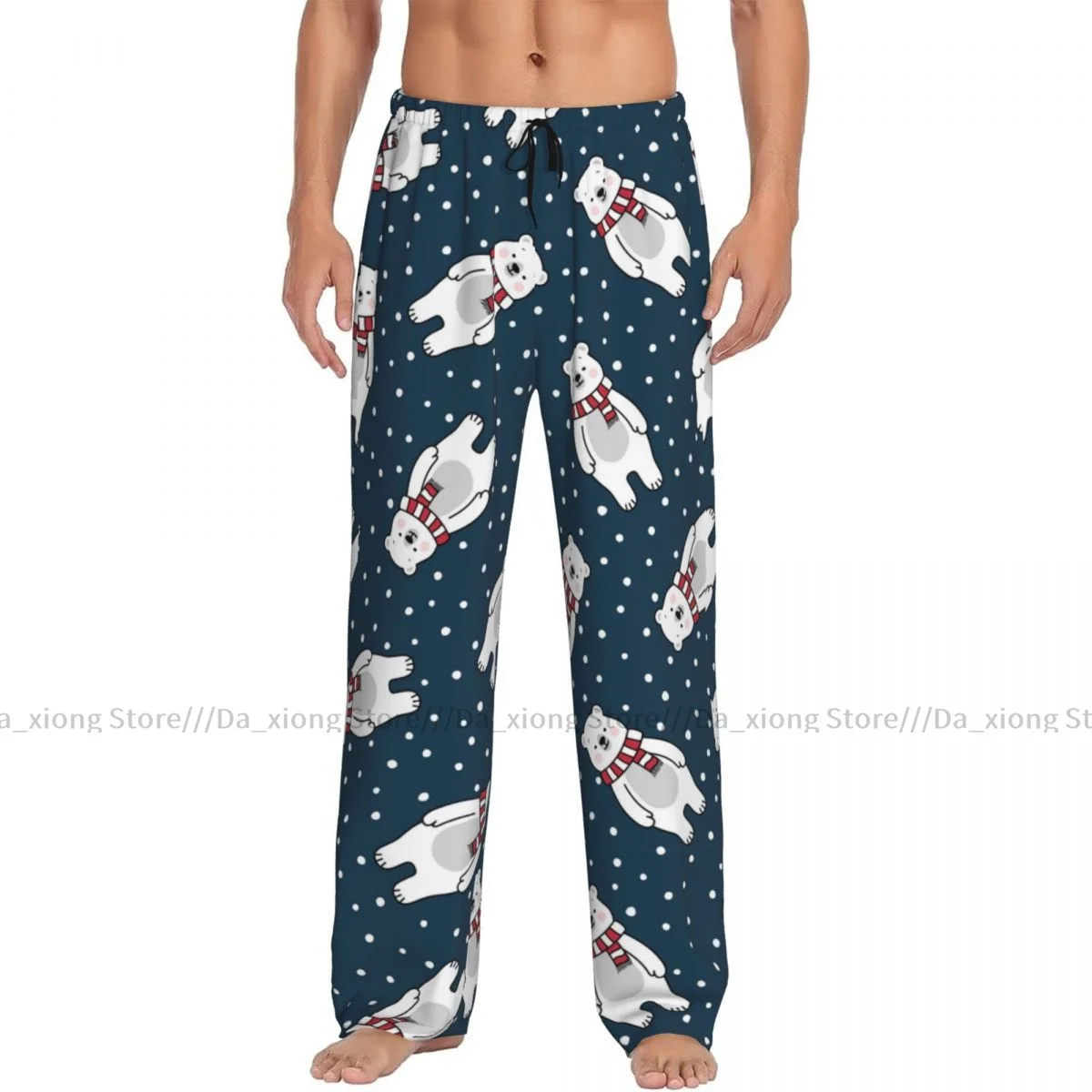 Mens Casual Pajama Long Pant Loose Elastic Waistband Cute Polar Bear Cozy Sleepwear Home Lounge Pants