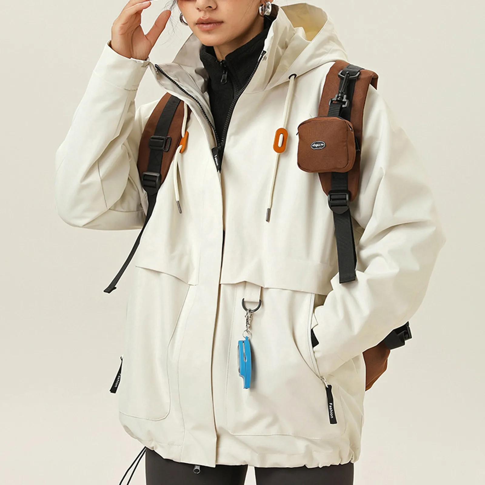 

Women'S Windjacket All Seasons Trendy Solid Color Windproof Waterproof Outdoor Camping Hooded Jacket Women Functional Rush Coat