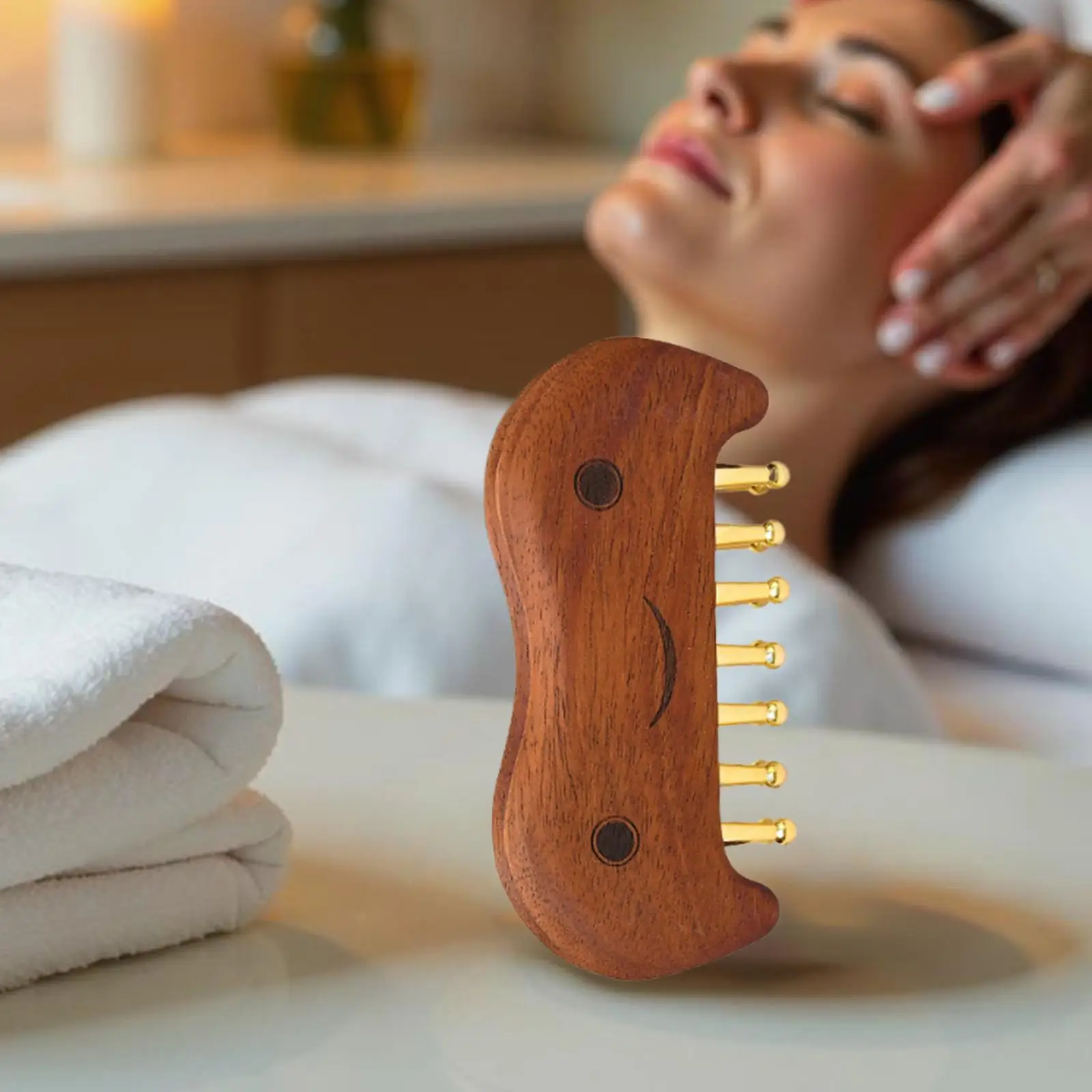 

Wooden Massage Comb Family Deep Tissue Gift Brass Tooth for Face Thighs Butt
