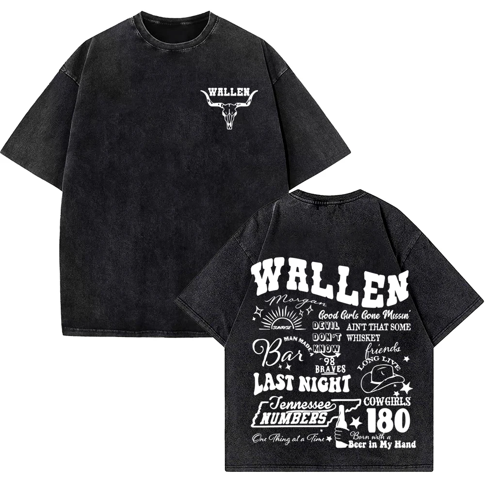 Wallen & Bull Skull Cowboy Country Western Long Live Cowgirl Washed Shirt Unisex