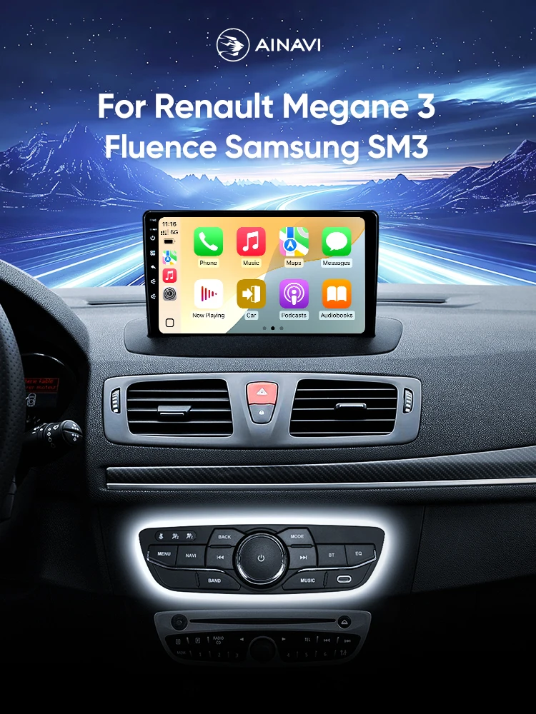 Ainavi Autoradio Voor Renault Megane 3 Fluence Samsung SM3 2008-2014 Draadloze Carplay Android Auto Multimedia Stereo 2 Din - afbeelding 2
