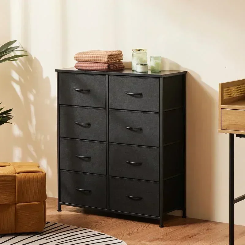 8-Drawer Fabric Storage Tower Dresser - Tall Organizer with Steel Frame, Wood Top - Chest of Drawers with Fabric Bins