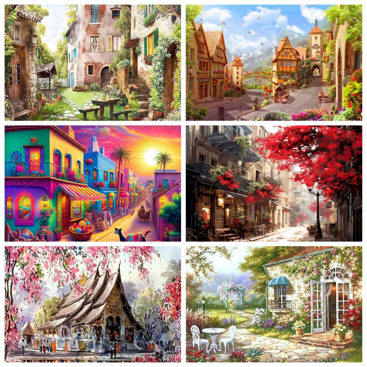 

jigsaw puzzle 1000 pieces Town Painting Jigsaw Puzzle Home Decor for Adults Game Family Fun Puzzles Educational Toys for Kids.