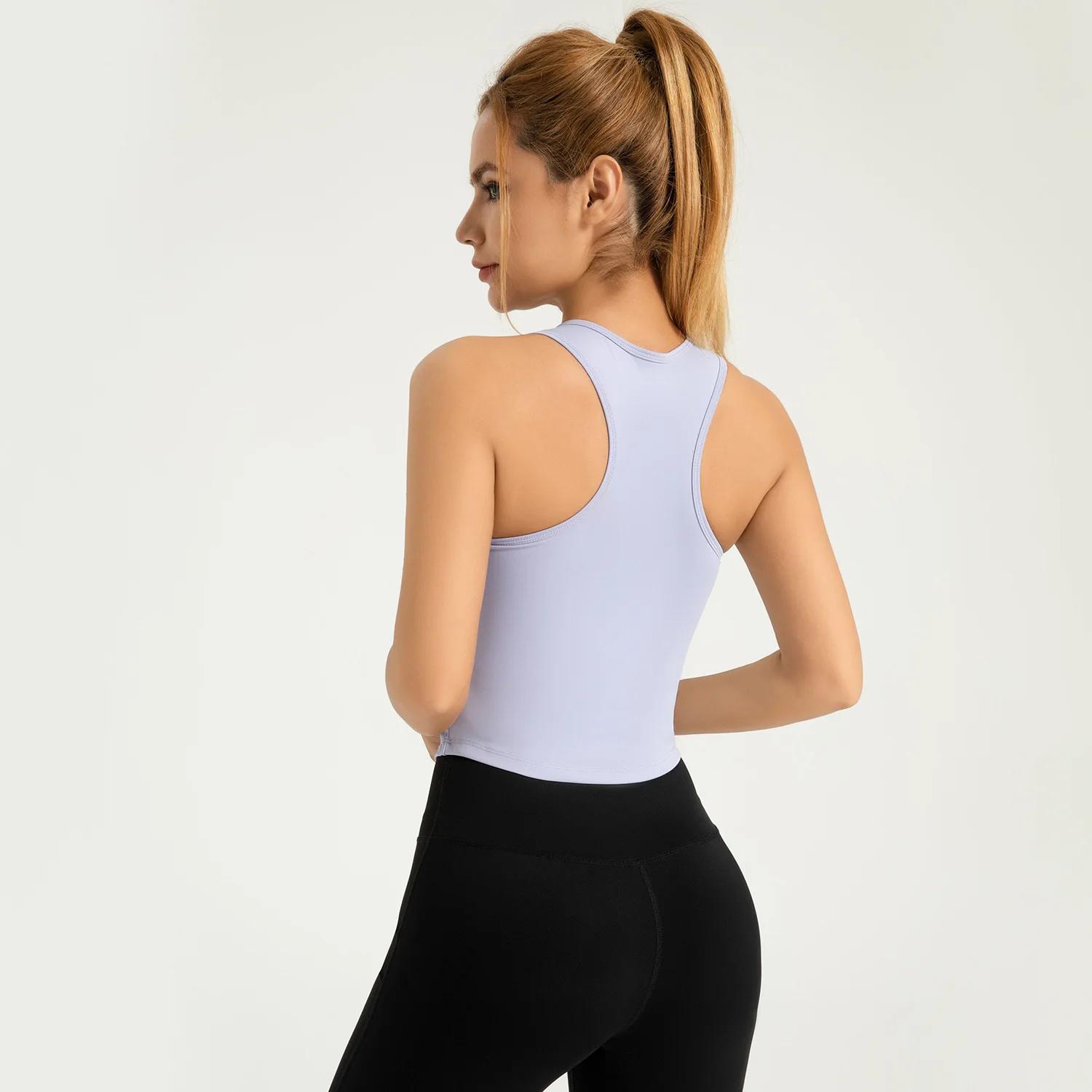 Peach yoga vest integrated fixed round neck tight anti-slip cup sports vest