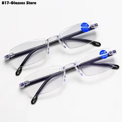 Luxury Diamond Cut Reading Glasses Men Rimless Anti Blue Light Eyeglasses Ladies Plus Prescription Eyewear Diopter 1.0 To +4.0