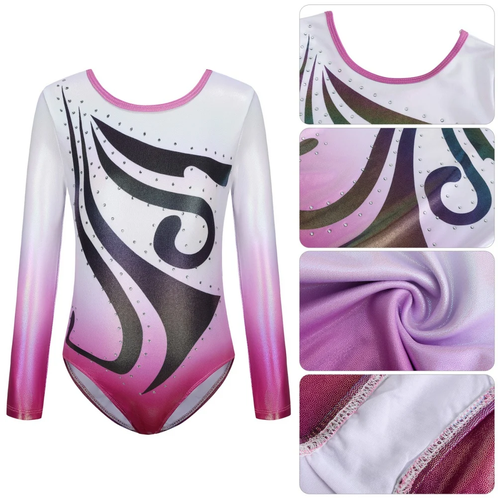 Girls' Ballet 5-12Y Sparkly Tumbling Long Sleeved Dance Leotards Kids' Gymnastics Fashion Clothing