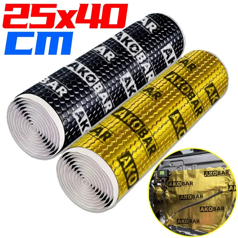 Tappetino fonoassorbente per auto 40x25 cm Gomma butilica Foglio di alluminio Isolamento termico antirumore Ammortizzatore autoadesivo per pavimento del bagagliaio della porta automatica