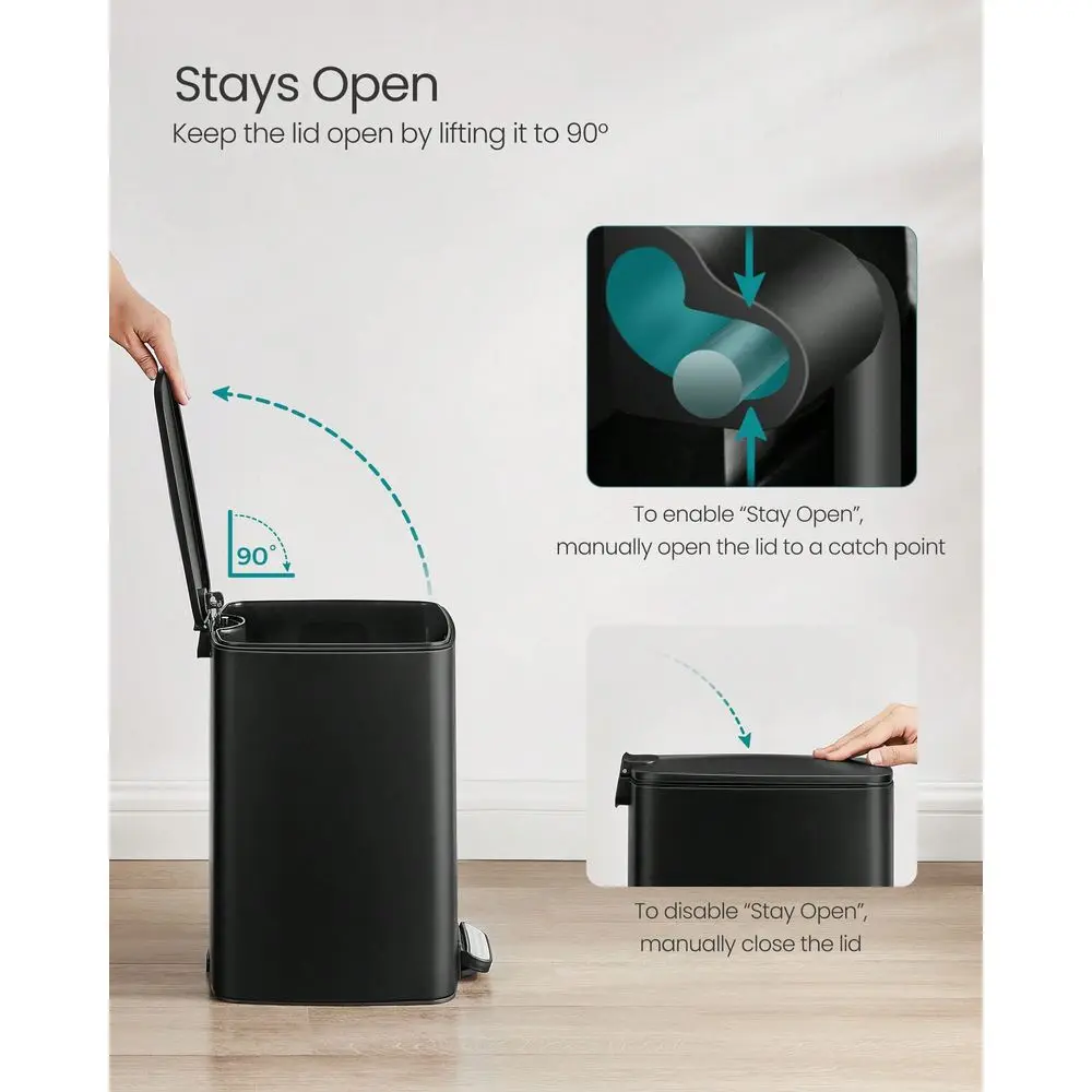 

5.2Gallon Stainless Steel Trash Can With Inner Bucket Kitchen Garbage Can, Soft Close, Stays Open Feature, 20L Trash Bin
