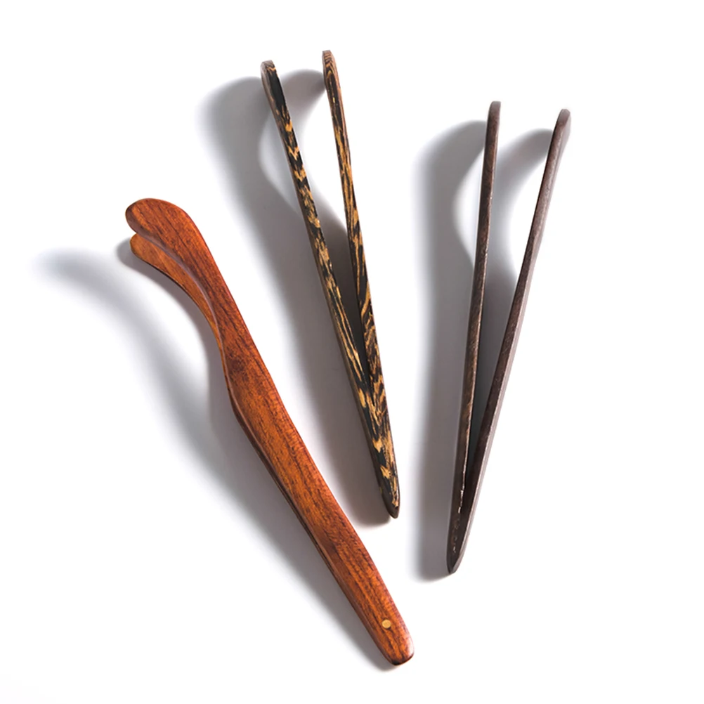 

3pcs Eco-Friendly Wooden Clamp Accessories Lifting Food Multi-Use Tongs Lightweight Strong Non-Scratch Tea Set