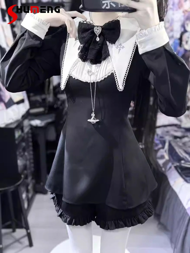 

Original Japanese Style Mass-produced Gothic Lolita Dresses Set Embroidered Collar Long Sleeve Dress Shorts Two-piece Sets Women