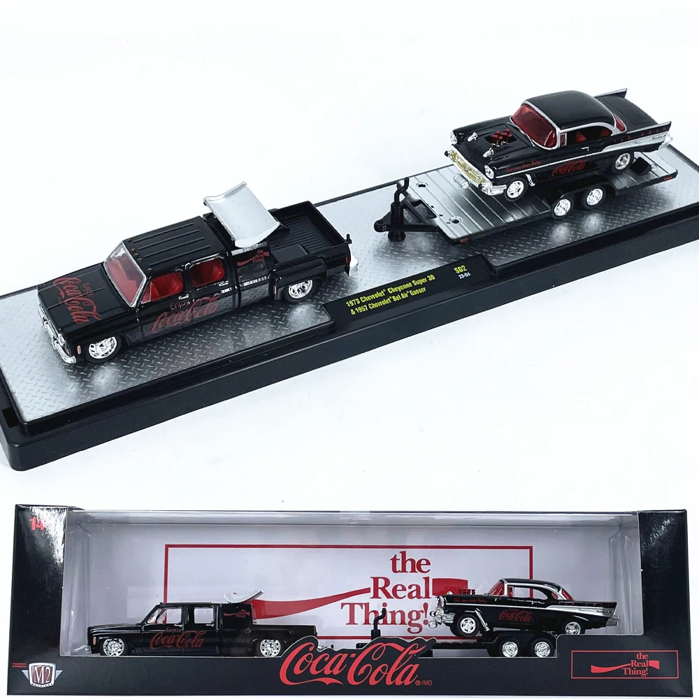 Modelo de coche de aleación fundida M2 Machines, modelo cheyenne super 30 1/64 Bel Air Gasser S02, buje negro y plateado, regalo de colección, 1973, 1957