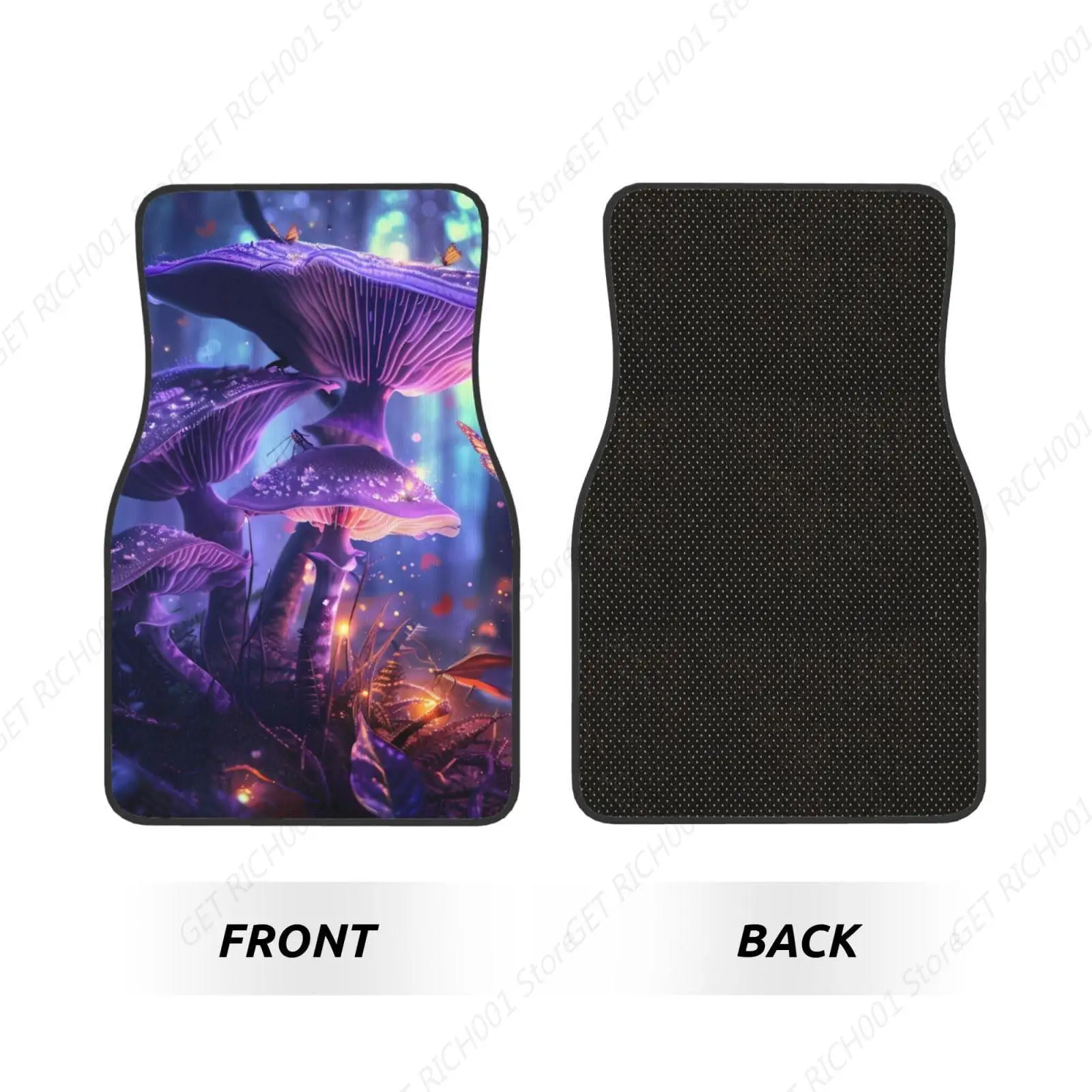 Purple Mushrooms Forest Butterflies Carpet Floor Mats for Cars Auto Accessories Front Rear Car Floor Mats Funny Sets of 4 Pieces