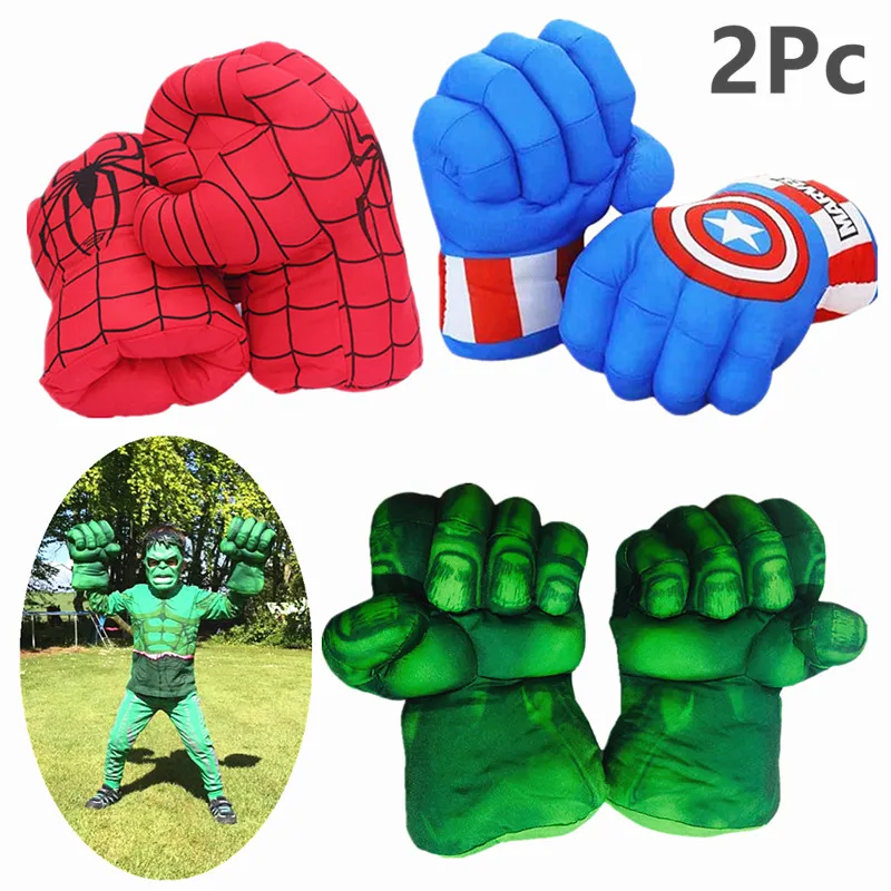 2PC Kid Avengers Superhero Figure Spider Man Hulk Toys Boxing Gloves Boy Halloween Gift Hulk Gloves