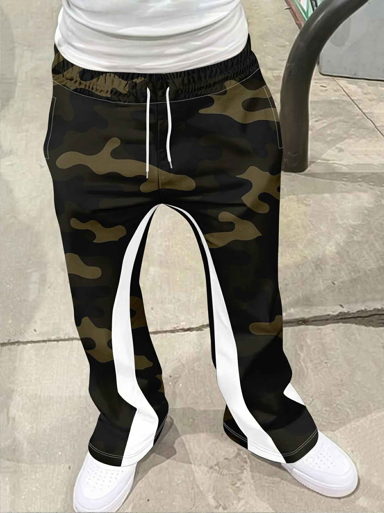 

Мужские повседневные уличные стильные модные модные слегка расклешенные черно-белые спортивные штаны с цветными блоками, мужские брюки