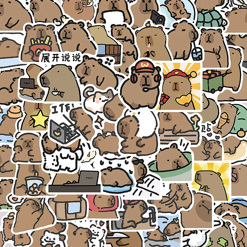 62Pcs Cute Stickers Capybara Water Bottle Notebook Sticker Laptop Car Motorcycle Aesthetic Decals Skates Phone Case