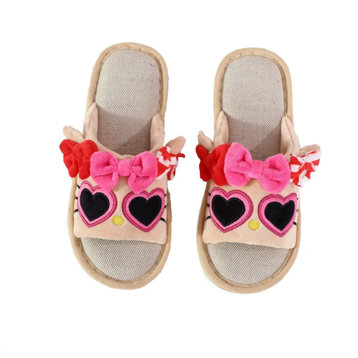 

Sanrio Hello Kitty Butterfly knot linen material Slippers Comfortable slippers indoor home anti slip exposed toe cool slippers