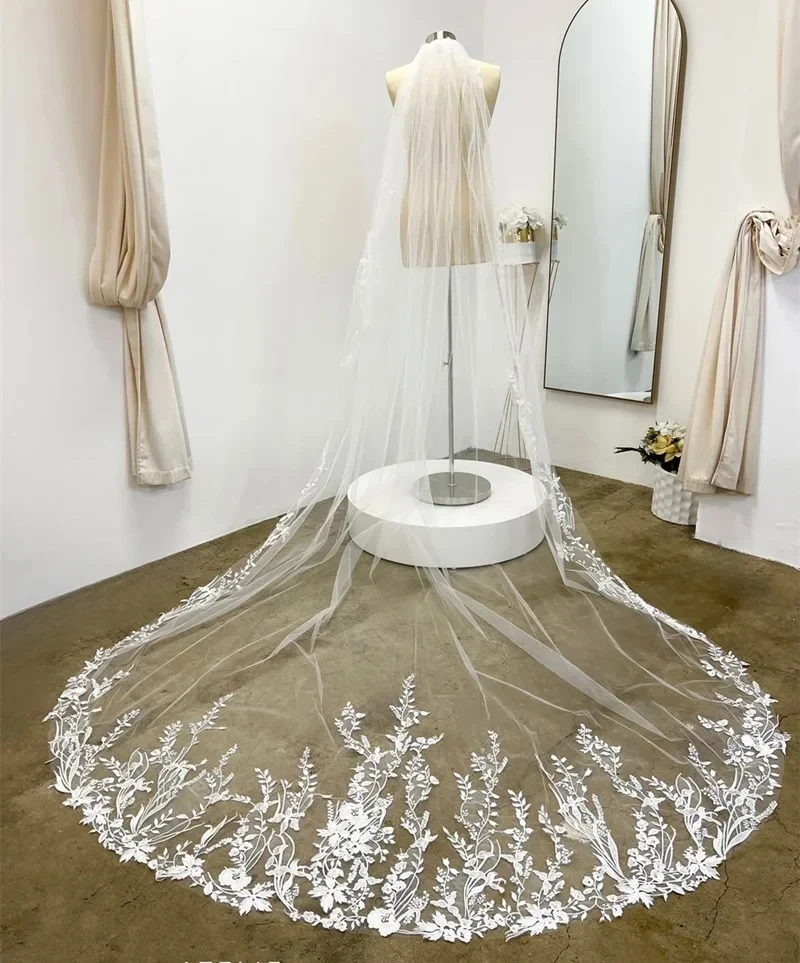 

3m Cathedral Wedding Bridal Veil Soft Lace Ivory white Veil with Comb Veu Velo Noiva Wedding accessories