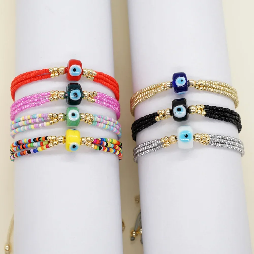 Rice bead bracelet Multilayer Originality Eye Hand knitting Bohemia Adjustable Fashion Simple Beaded bracelet